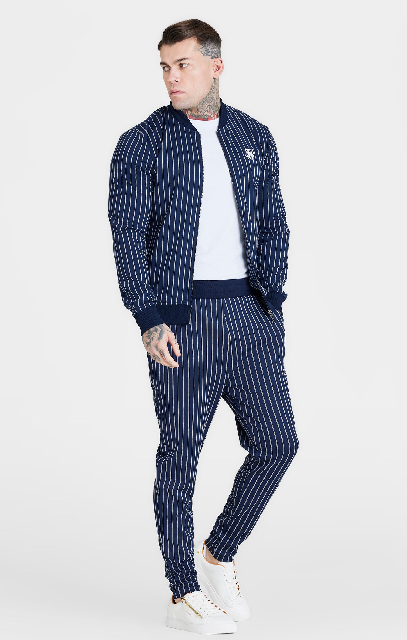 Load image into Gallery viewer, SikSilk Pinstripe Bomber - Navy (3)