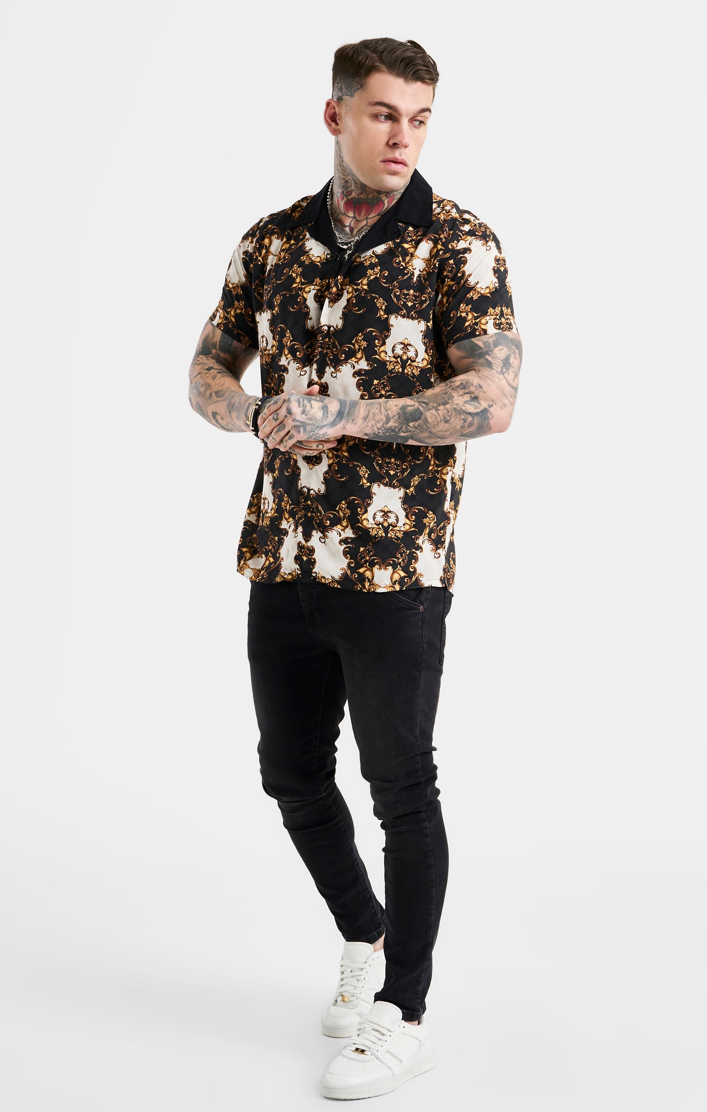 Load image into Gallery viewer, Black Gold Print Oversized Shirt (3)