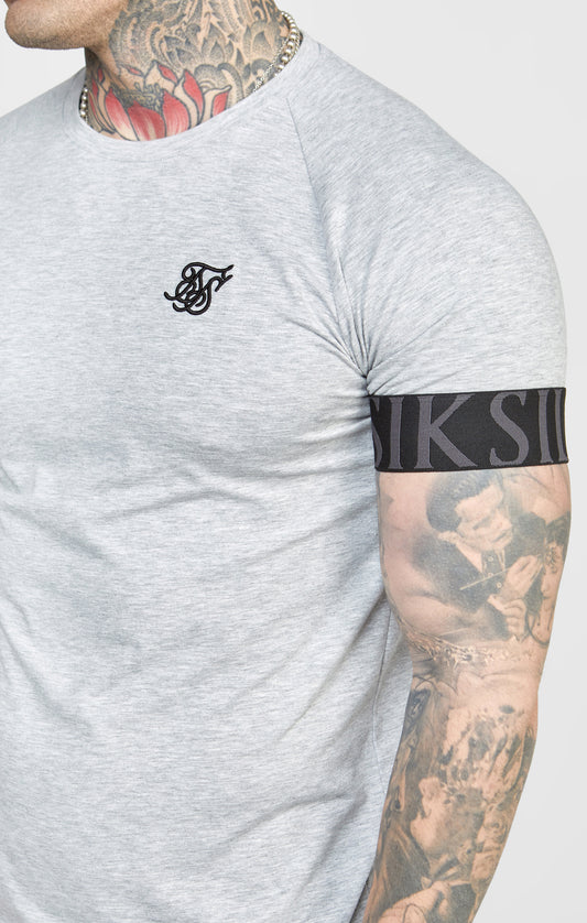 SikSilk Venetian Print Elastic Cuff Raglan T-Shirt - Grey Marl