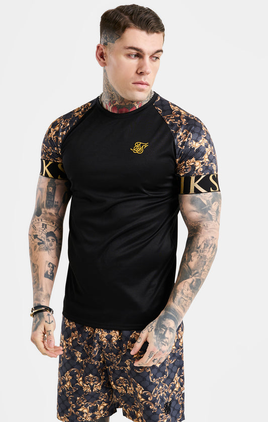 Black Venetian Print Elastic Cuff Raglan T-Shirt