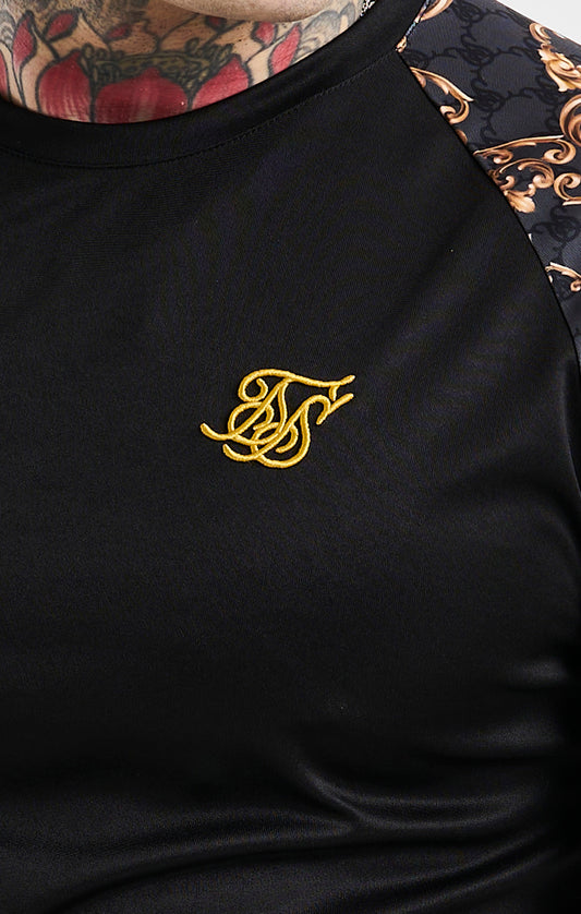 Black Venetian Print Elastic Cuff Raglan T-Shirt