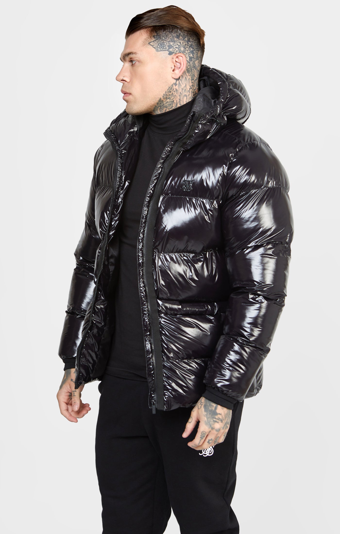 Load image into Gallery viewer, Black Gloss Puffer Jacket