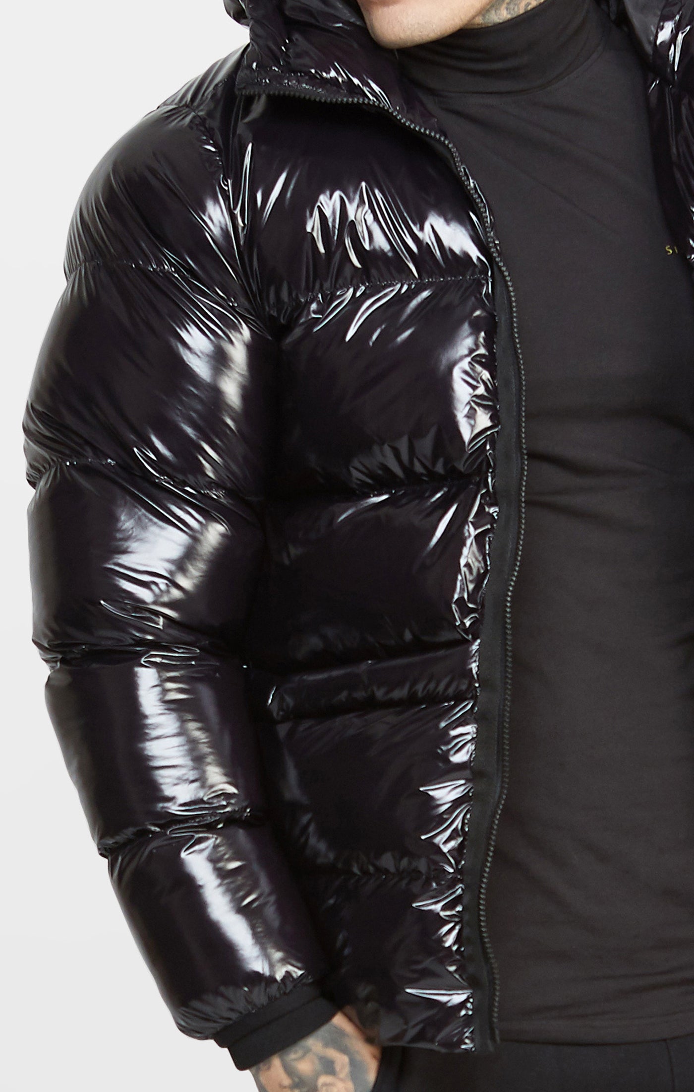 Load image into Gallery viewer, Black Gloss Puffer Jacket (1)