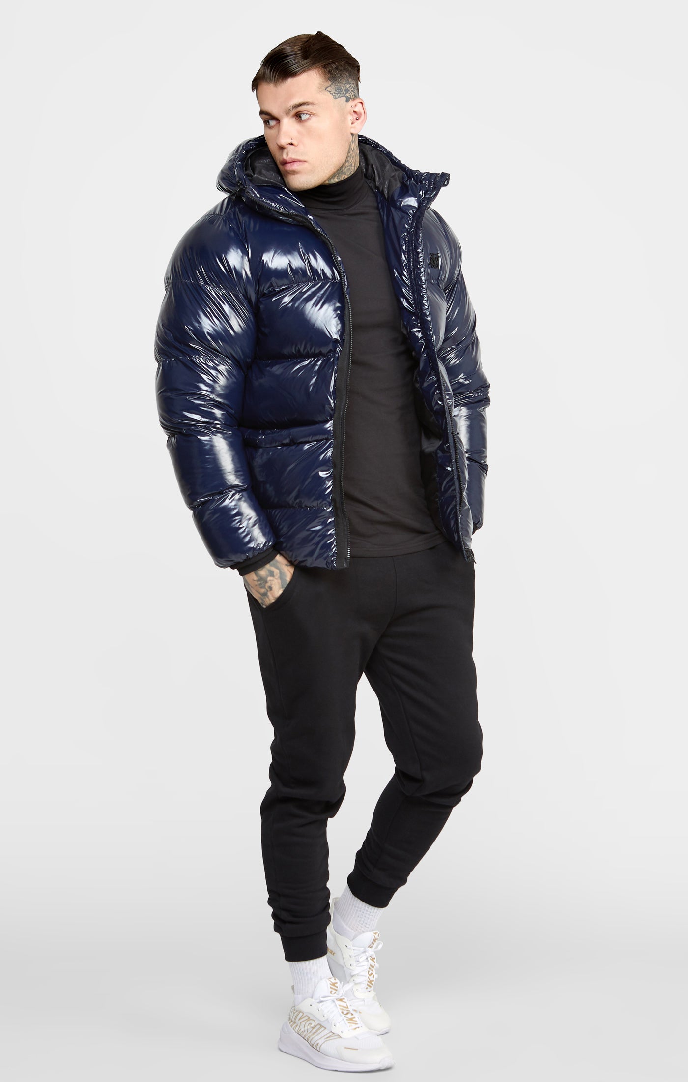 Load image into Gallery viewer, Navy Gloss Puffer Jacket (3)