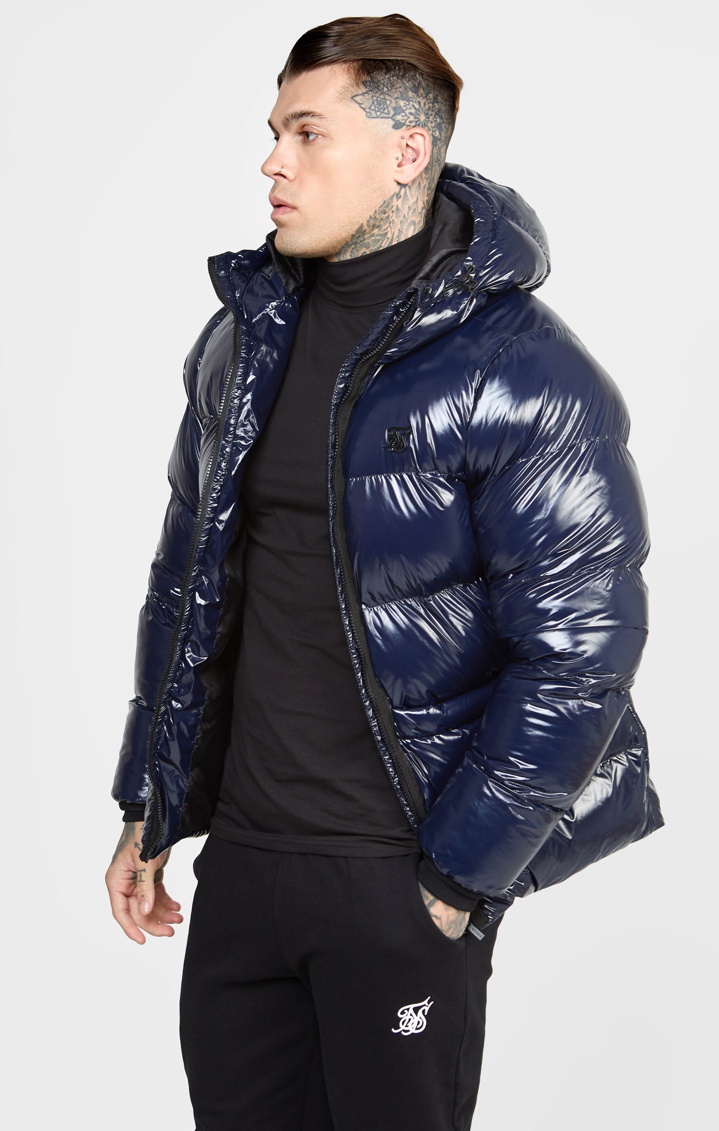 Load image into Gallery viewer, Navy Gloss Puffer Jacket (5)