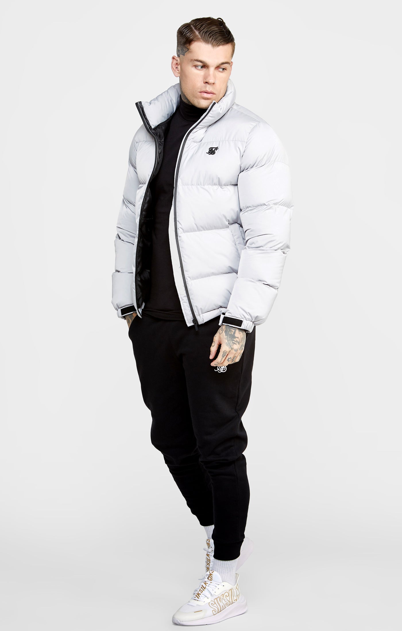 Load image into Gallery viewer, Grey Embossed Logo Puffer Jacket (2)