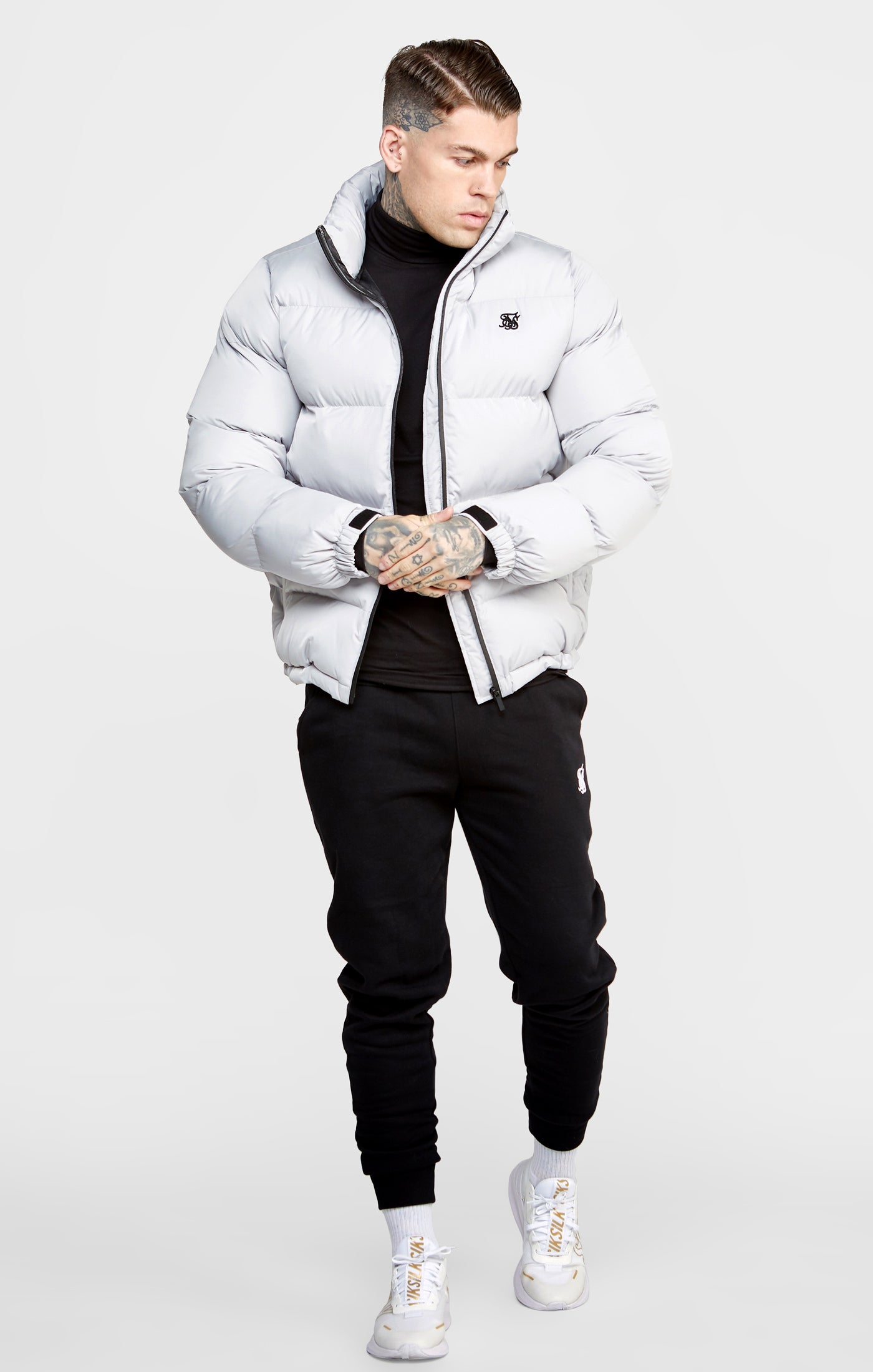 Load image into Gallery viewer, Grey Embossed Logo Puffer Jacket (3)