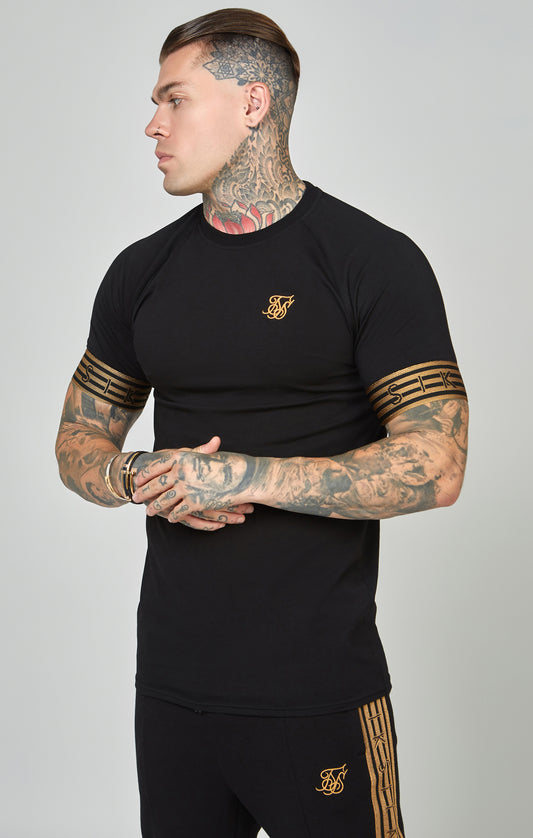 Black, Gold Knitted Elastic Cuffed T-Shirt