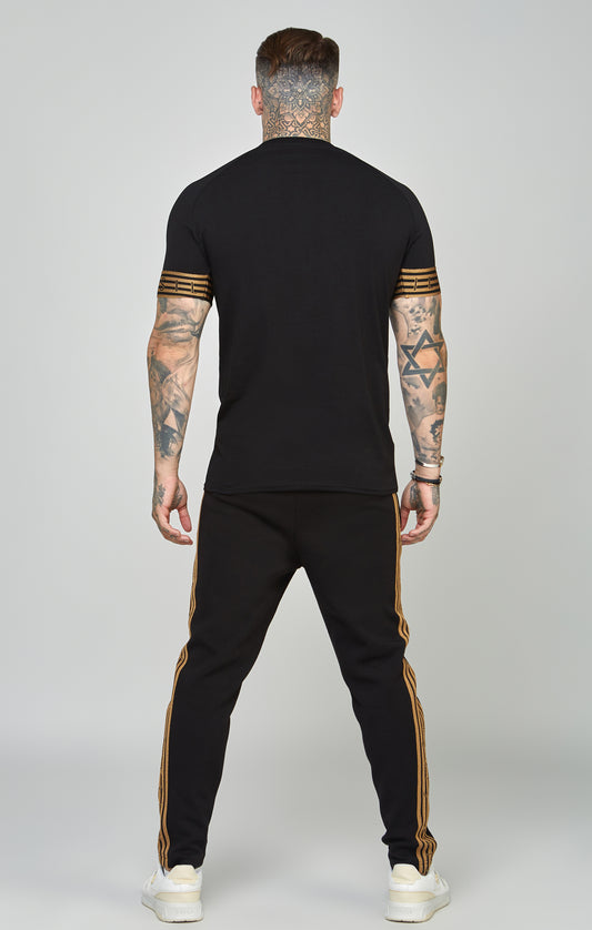 Black, Gold Knitted Elastic Cuffed T-Shirt