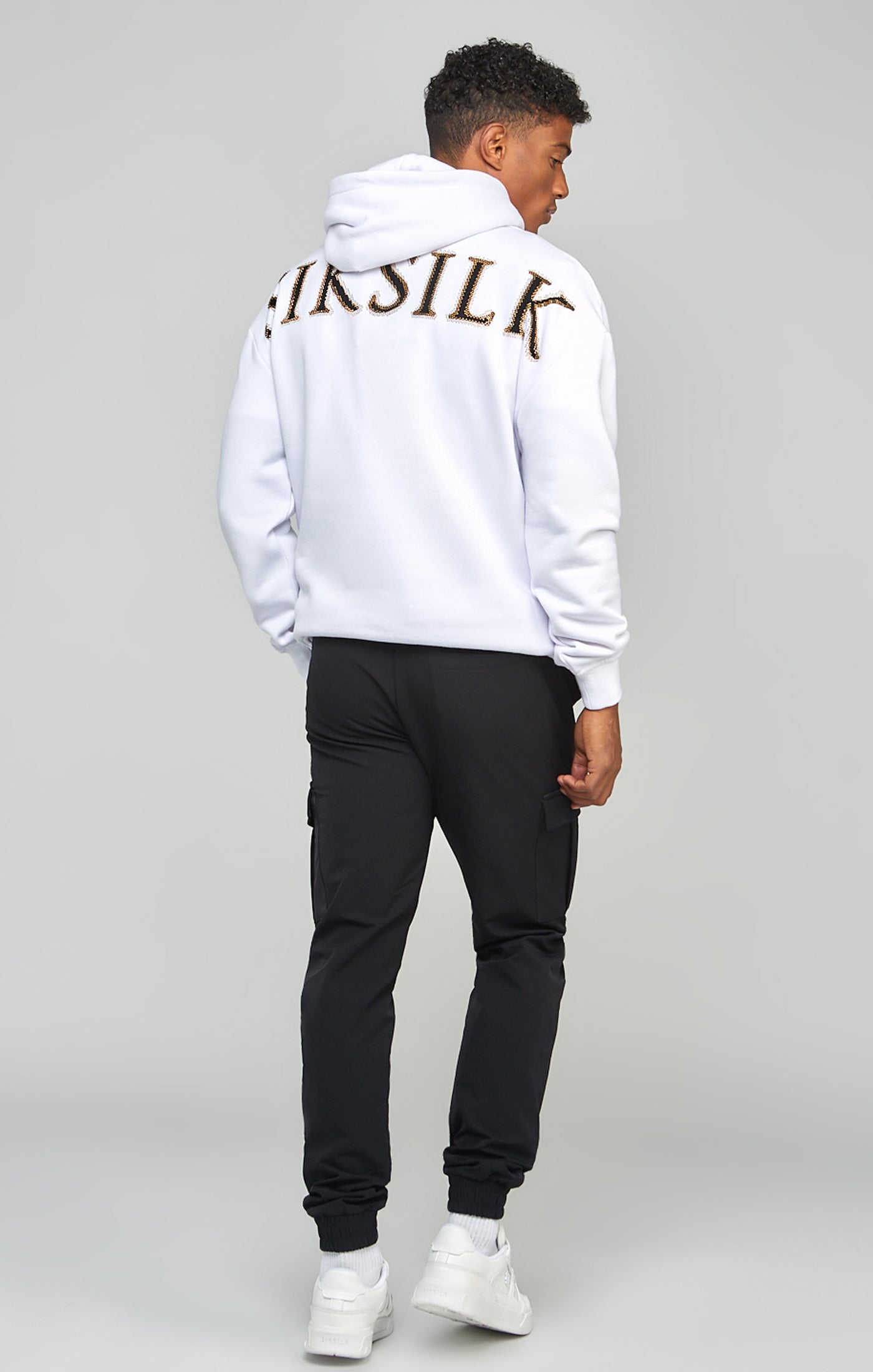 Load image into Gallery viewer, White Rhinestone Logo Oversized Fit Overhead Hoodie (4)