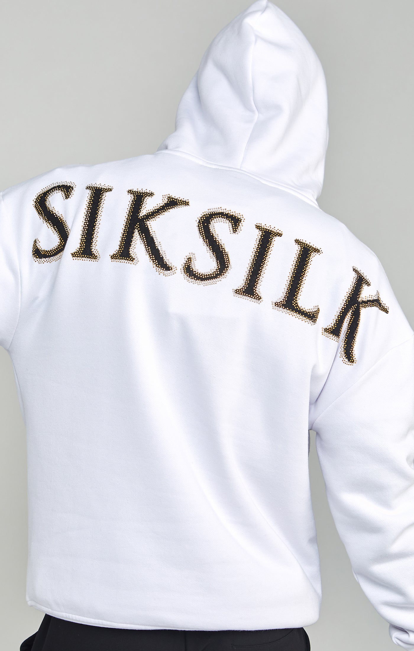 Load image into Gallery viewer, White Rhinestone Logo Oversized Fit Overhead Hoodie (5)