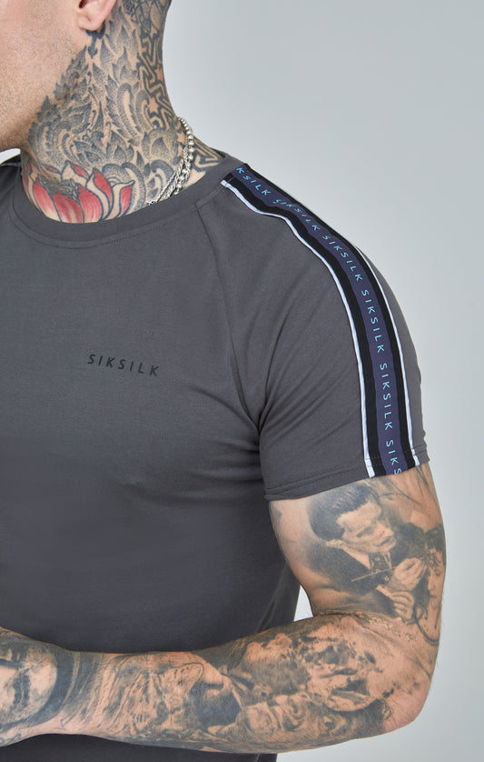 Dark Grey Raglan Tape Muscle Fit T-Shirt