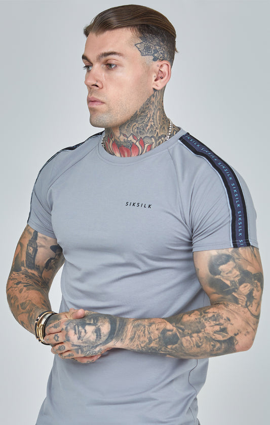 Grey Raglan Tape Muscle Fit T-Shirt