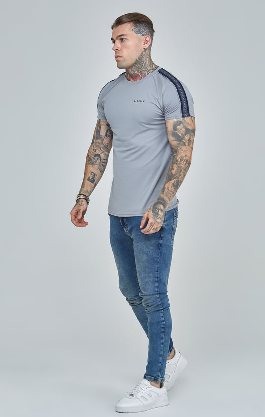 Grey Raglan Tape Muscle Fit T-Shirt
