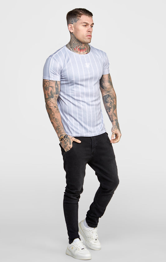 Grey Striped Muscle Fit T-Shirt