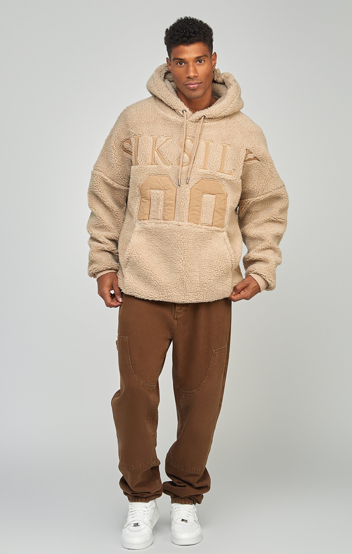 Load image into Gallery viewer, Beige Borg 89 Applique Overhead Hoodie (2)
