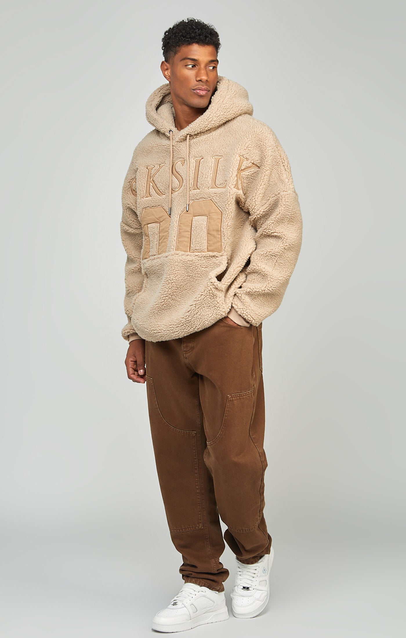 Load image into Gallery viewer, Beige Borg 89 Applique Overhead Hoodie (3)