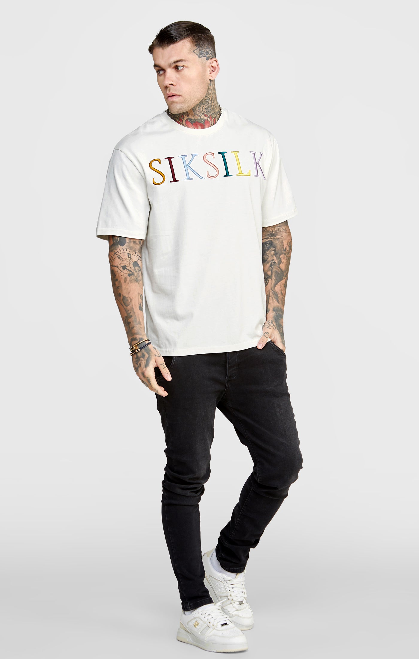 Load image into Gallery viewer, Ecru Oversized Coloured Logo T-Shirt (2)