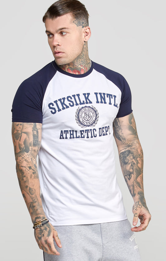 White Raglan Sleeve Muscle Fit Graphic T-Shirt