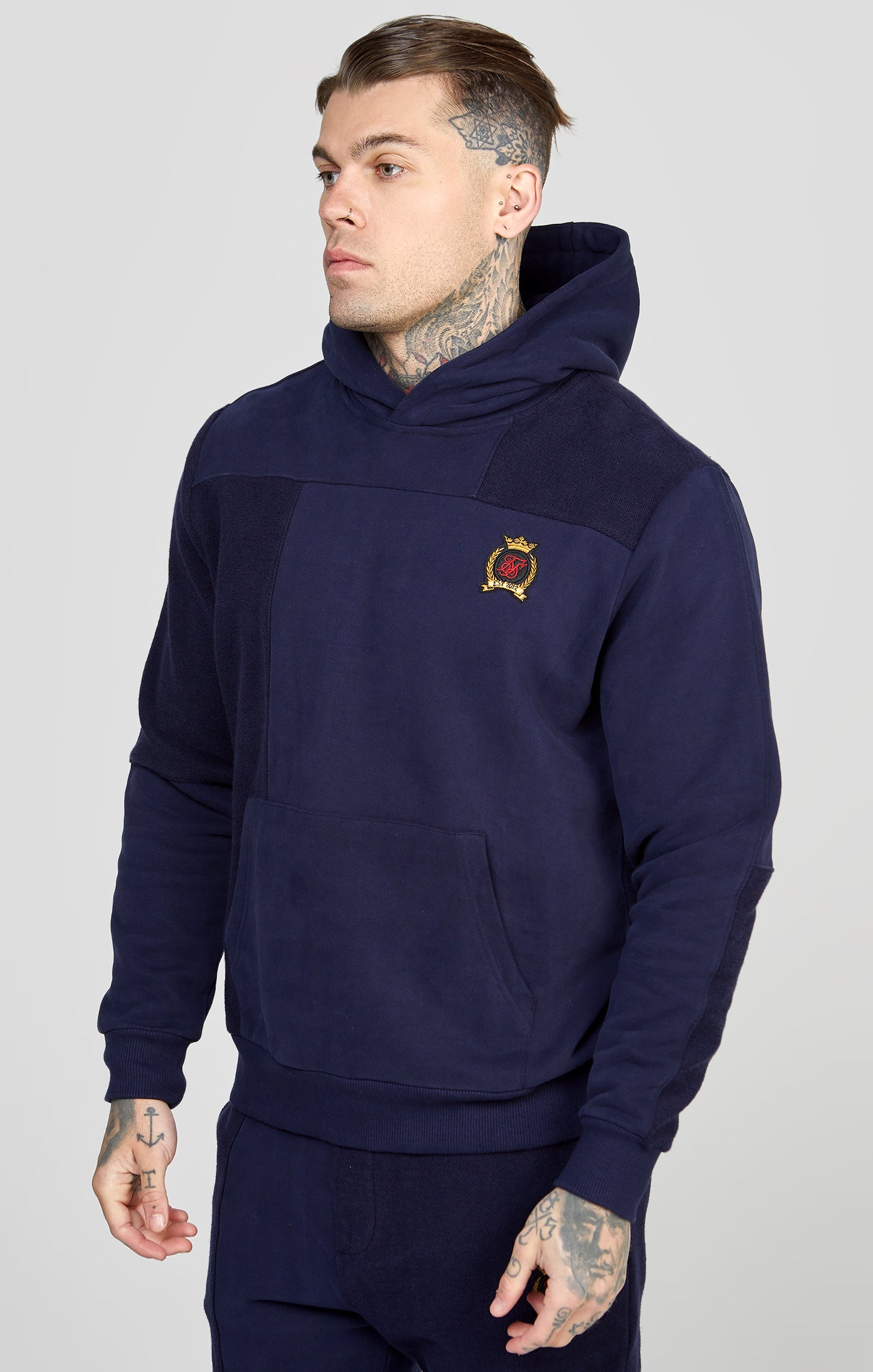 Load image into Gallery viewer, Navy Cut And Sew Reverse Oversized Hoodie