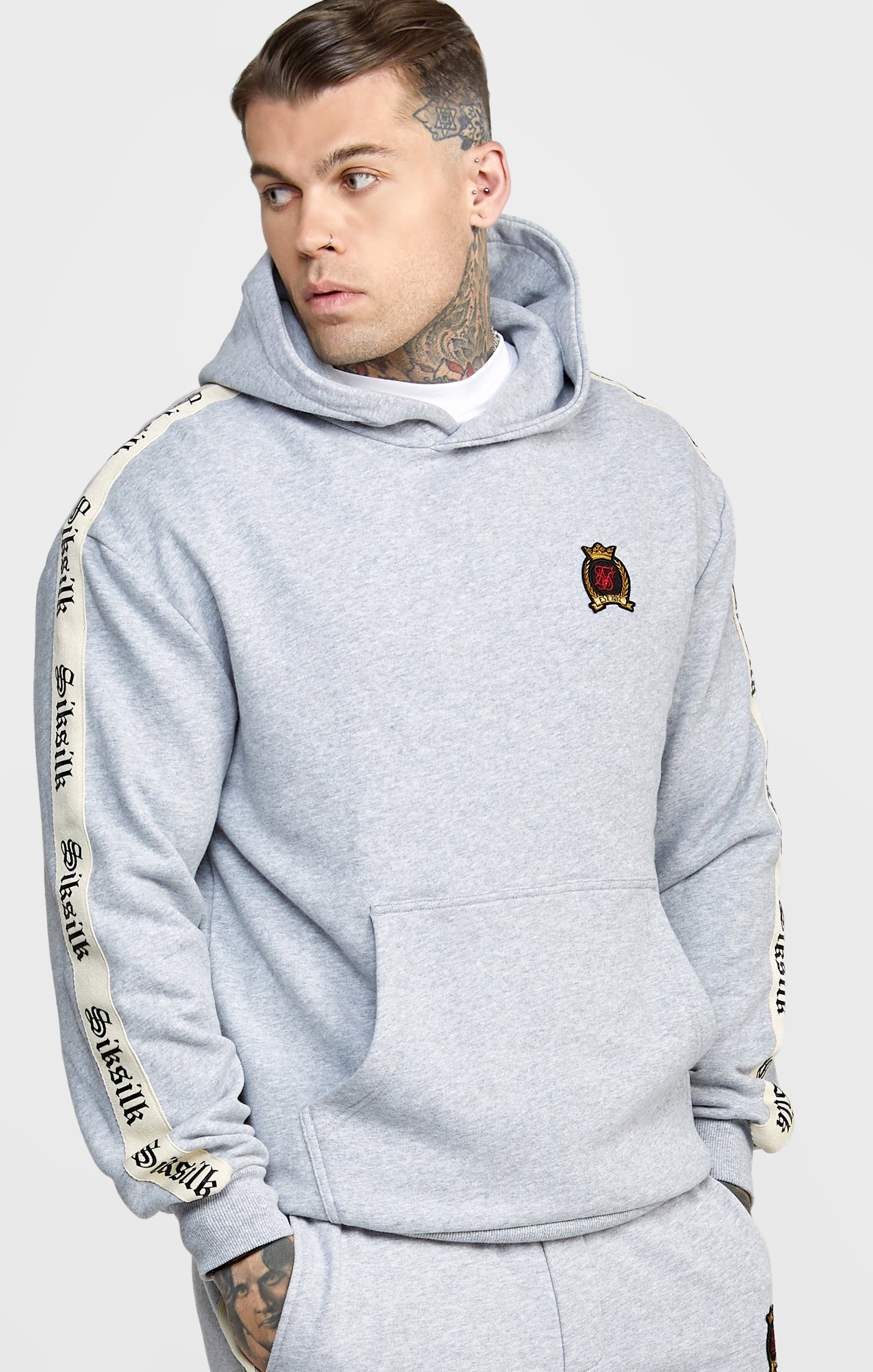 Load image into Gallery viewer, Grey Oversized Hoody W Gothic Taping