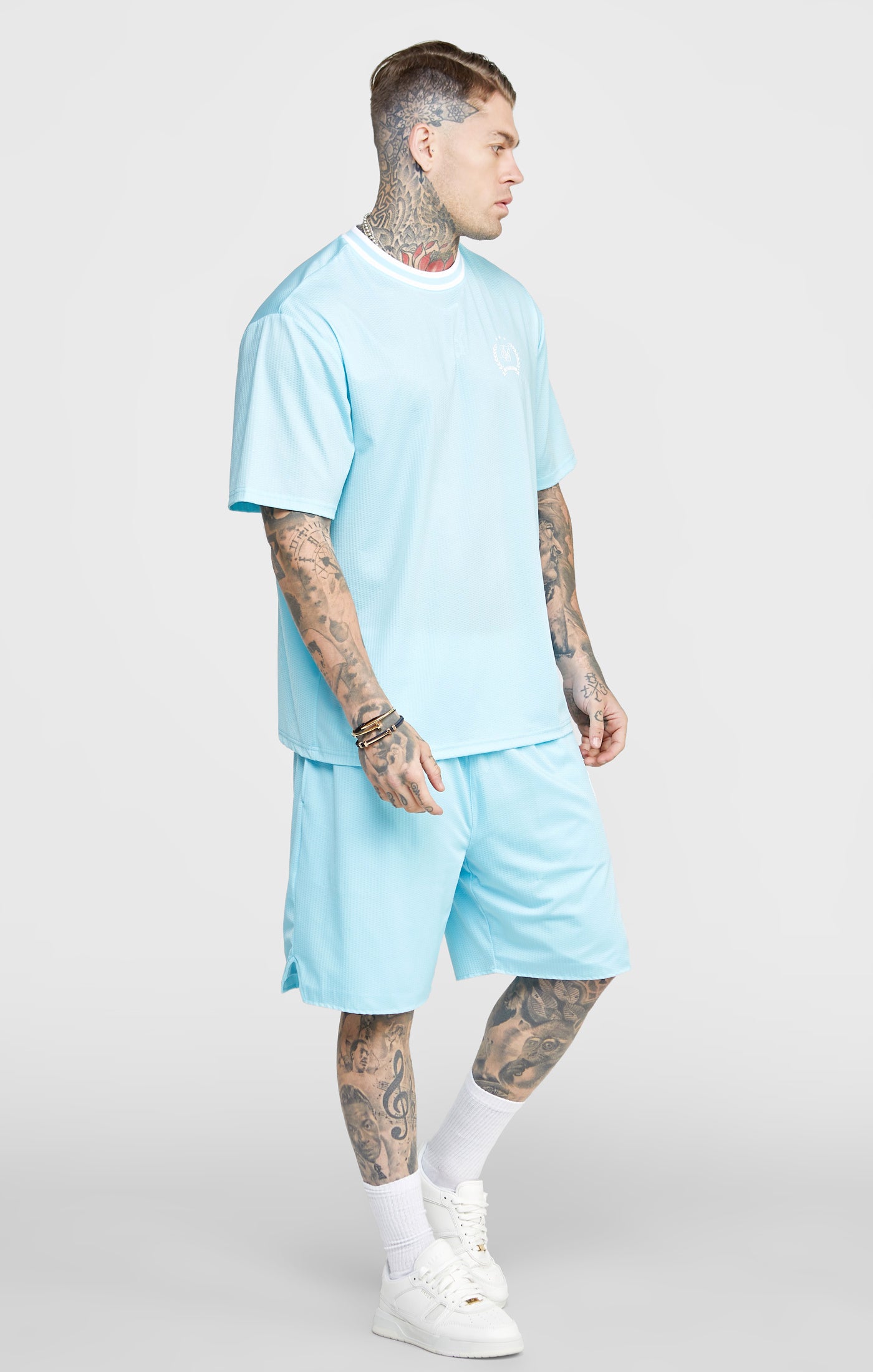 Load image into Gallery viewer, Blue Mesh Drop Shoulder Tee (3)