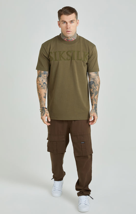 Khaki Applique Logo Oversized Fit T-Shirt