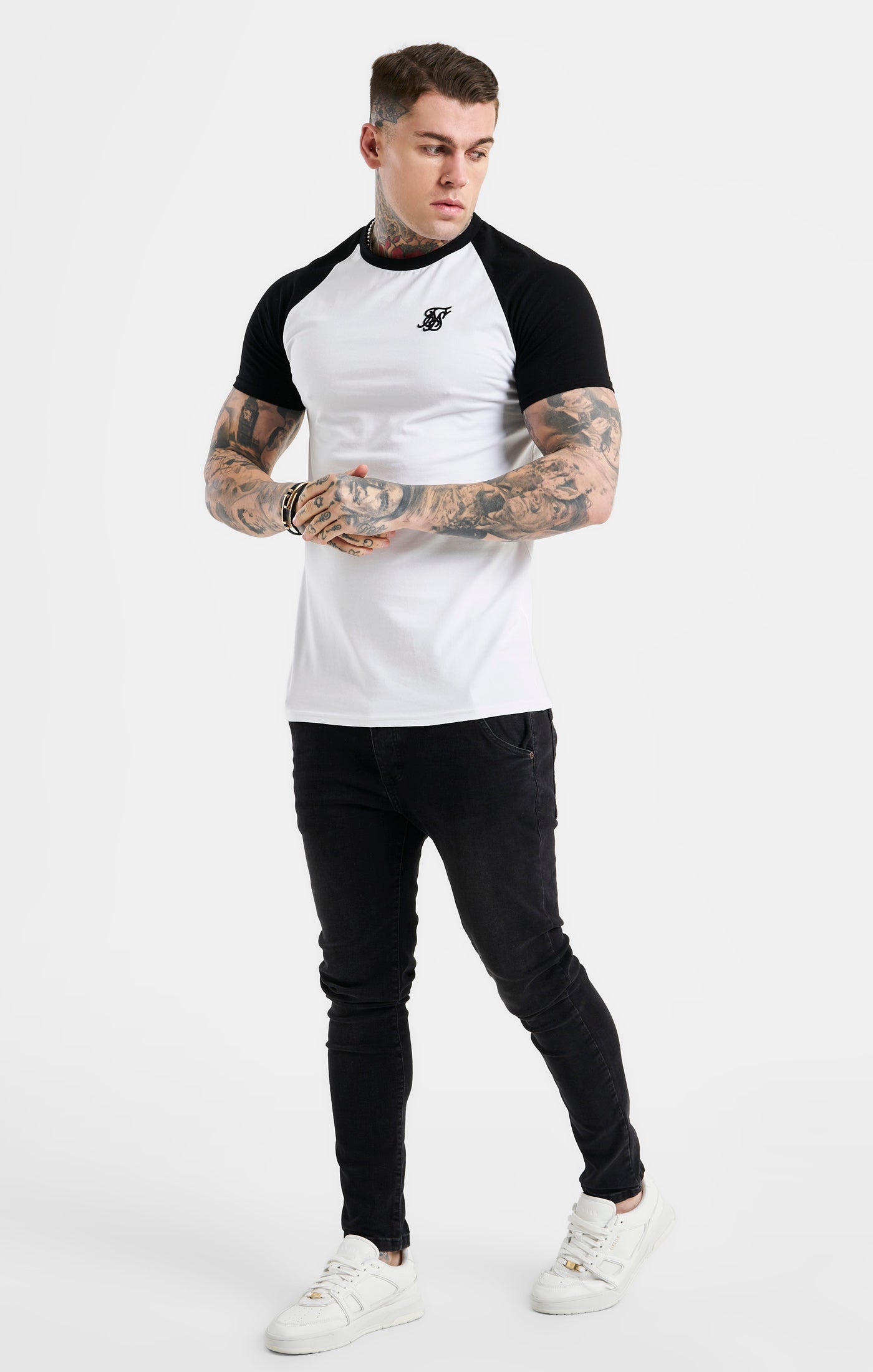 Load image into Gallery viewer, White Raglan Muscle Fit T-Shirt (3)