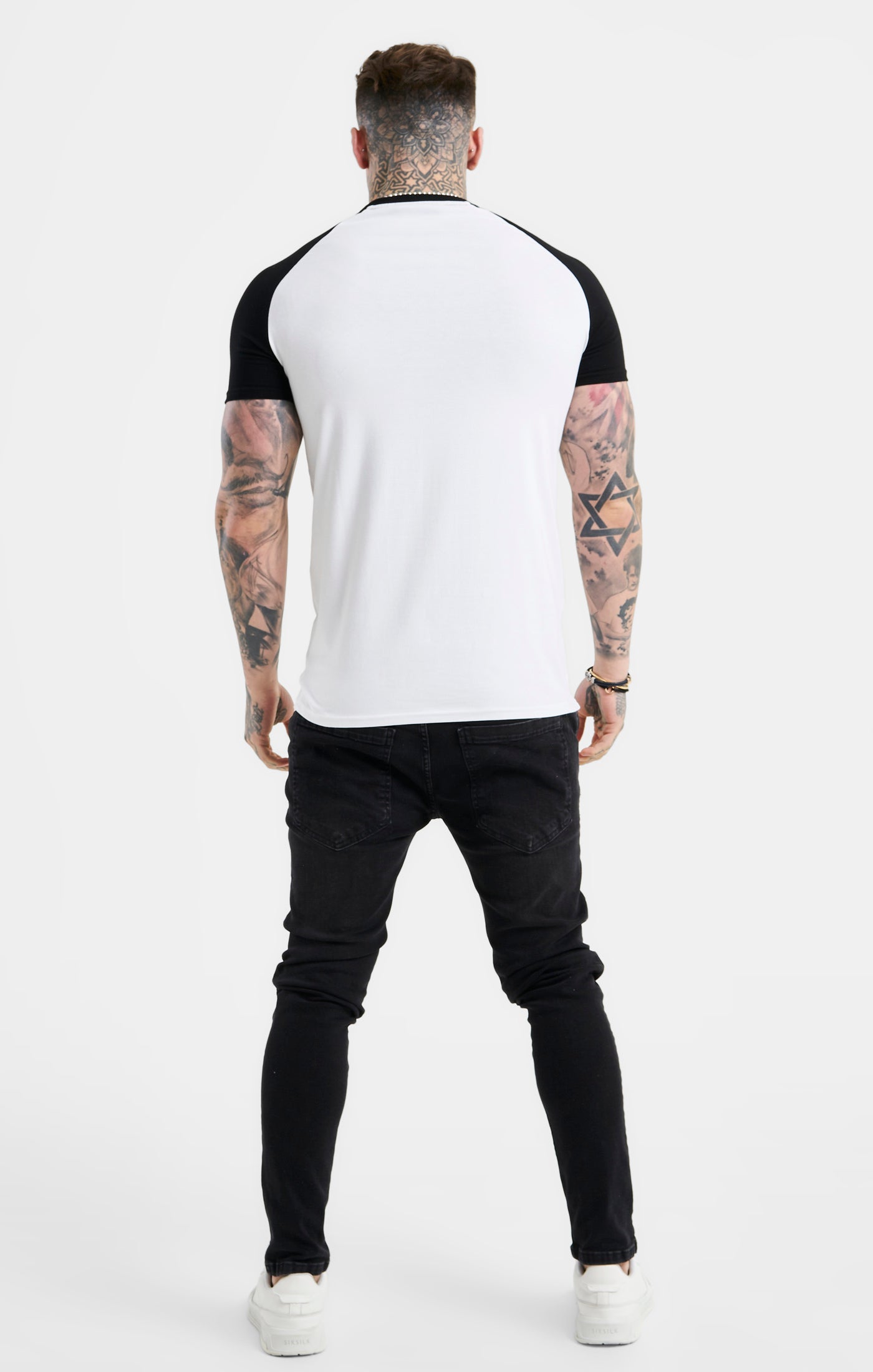 Load image into Gallery viewer, White Raglan Muscle Fit T-Shirt (4)
