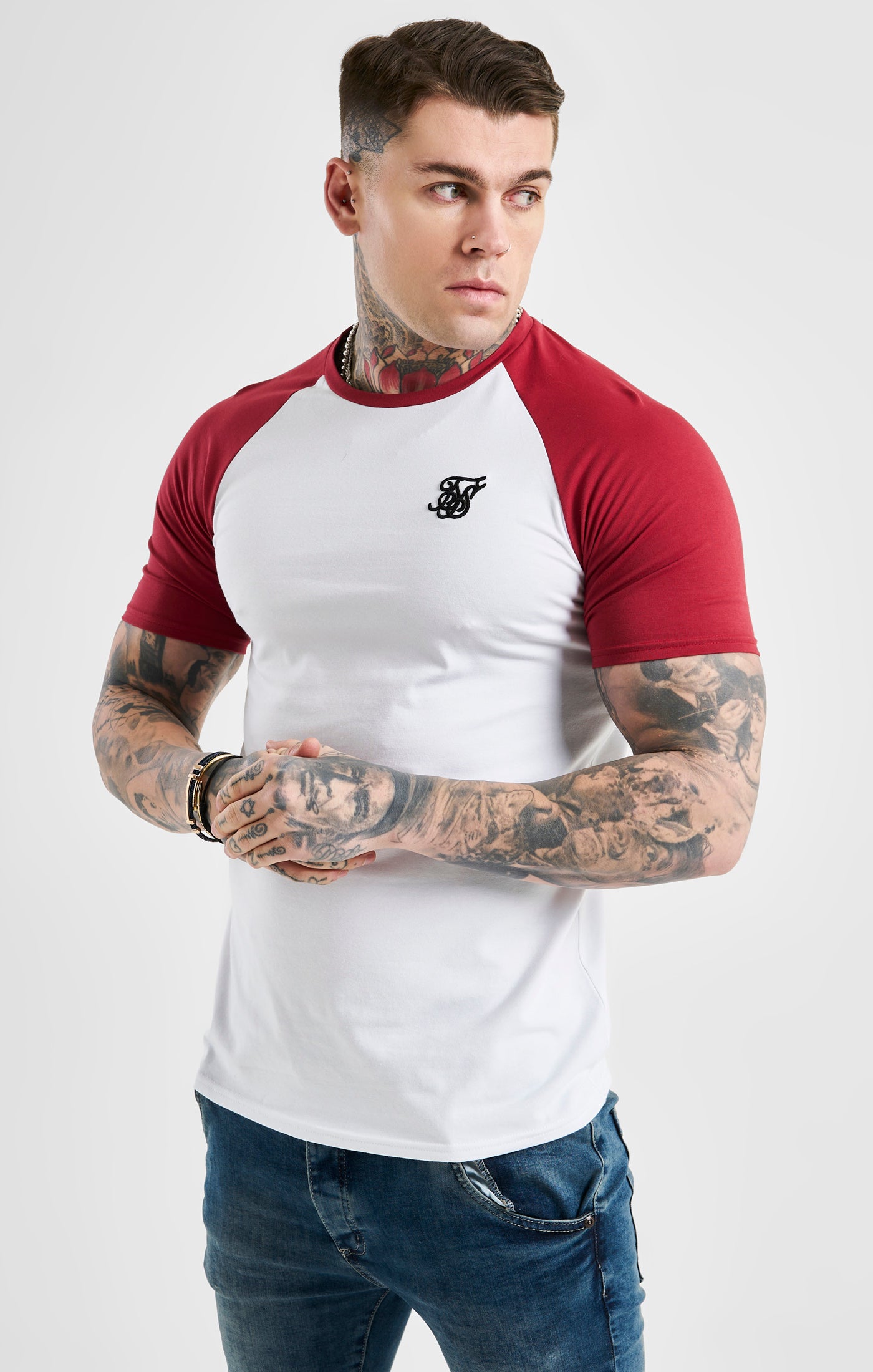 Load image into Gallery viewer, White Raglan Muscle Fit T-Shirt