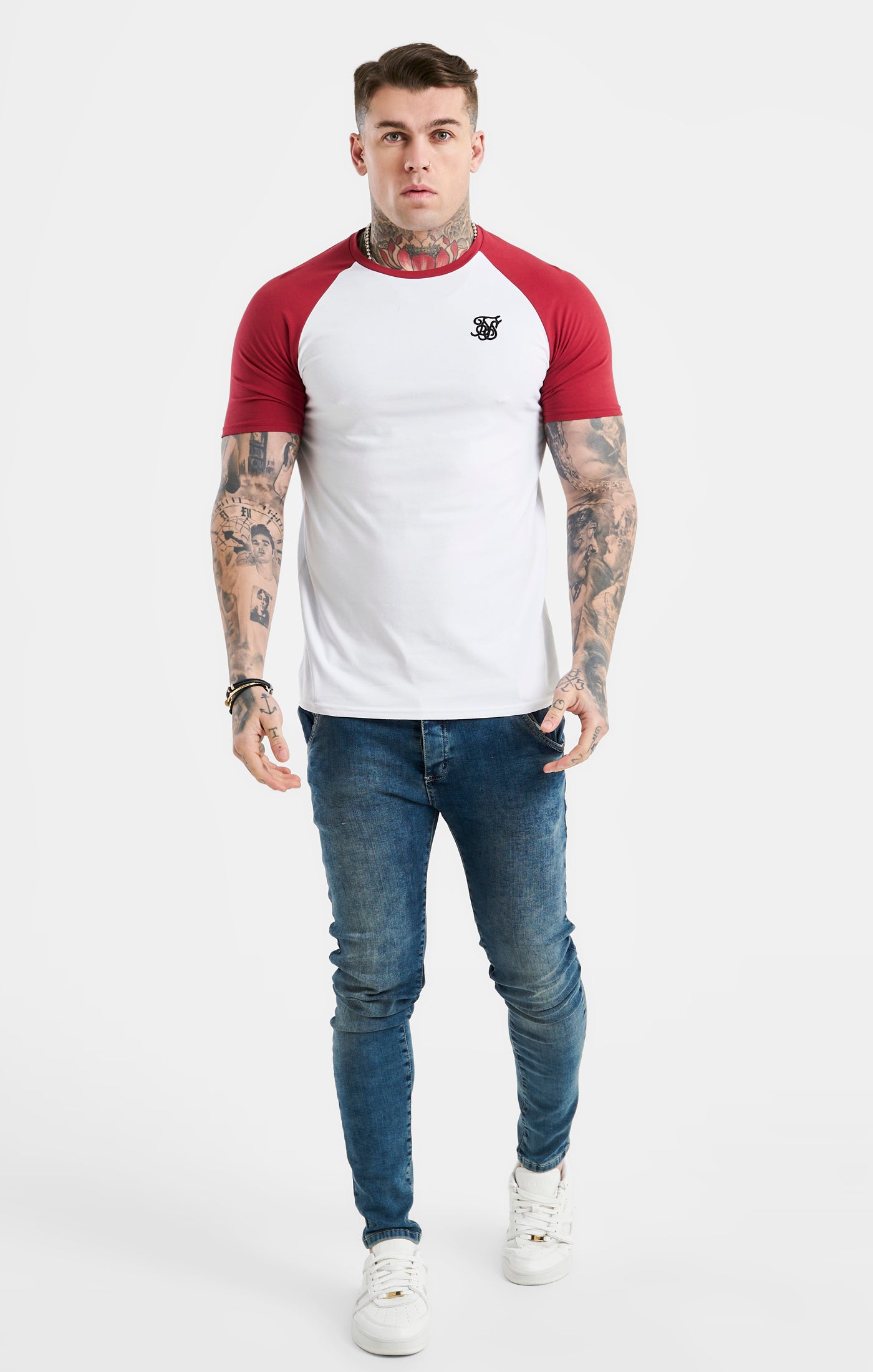 Load image into Gallery viewer, White Raglan Muscle Fit T-Shirt (2)
