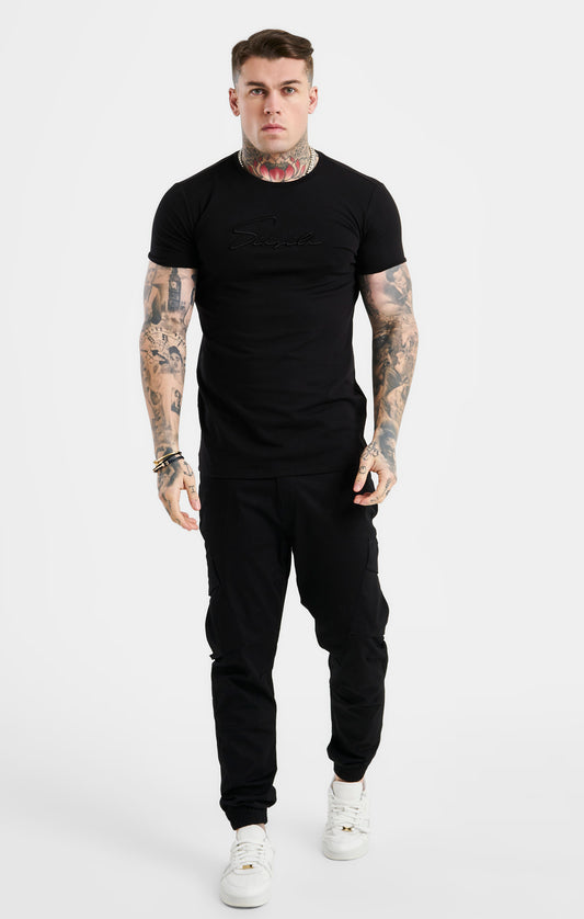 Black Script Embroidery Muscle Fit T-Shirt