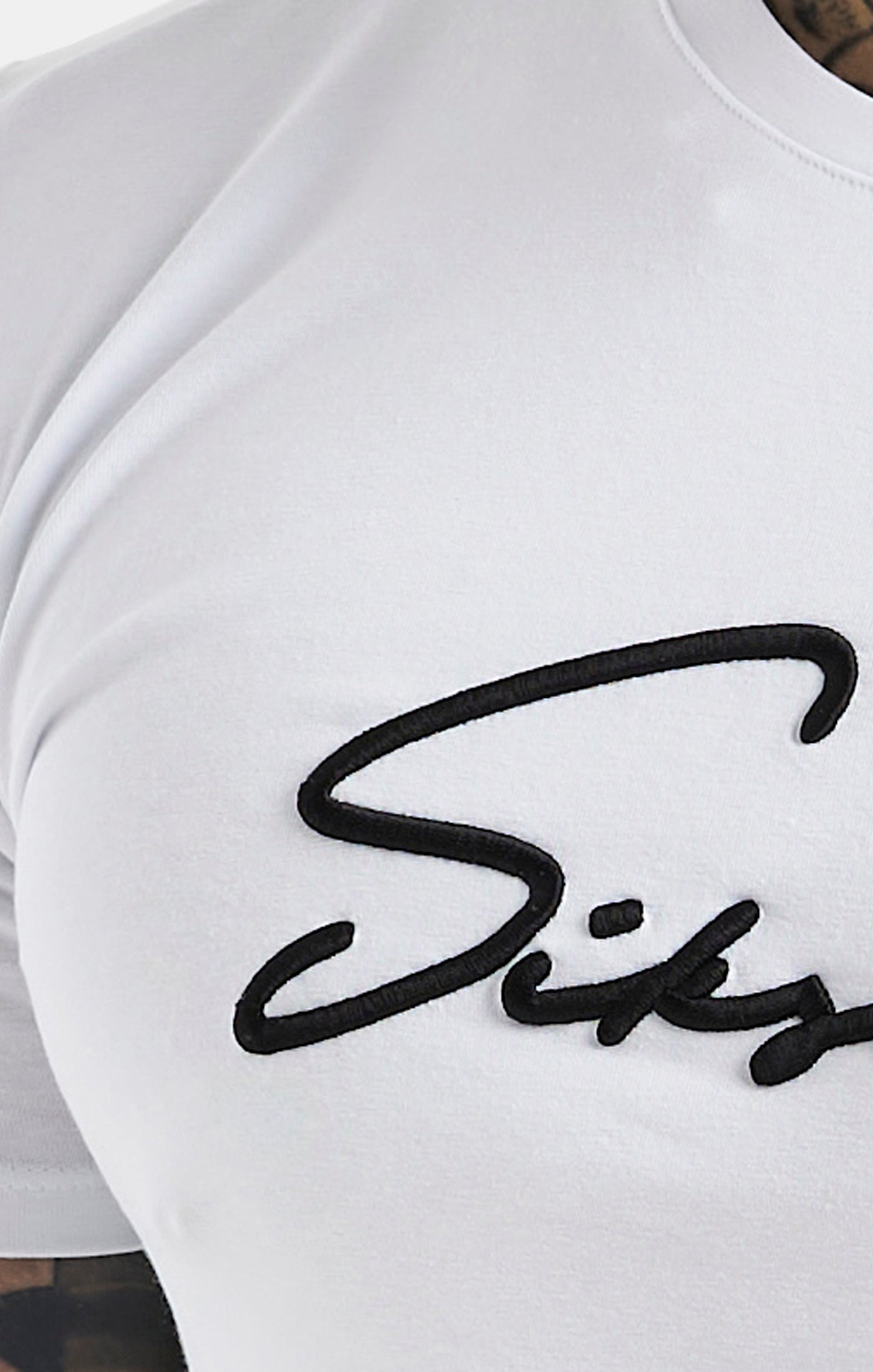 Load image into Gallery viewer, White Script Embroidery Muscle Fit T-Shirt (1)
