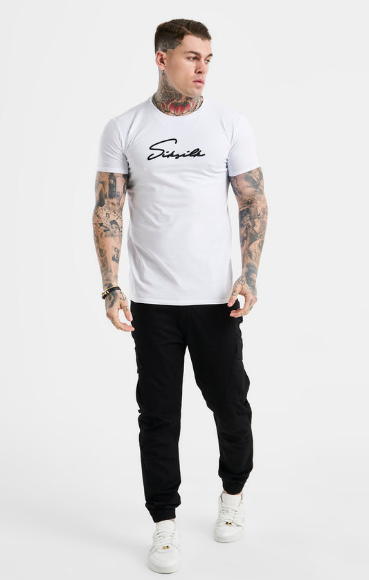 White Script Embroidery Muscle Fit T-Shirt