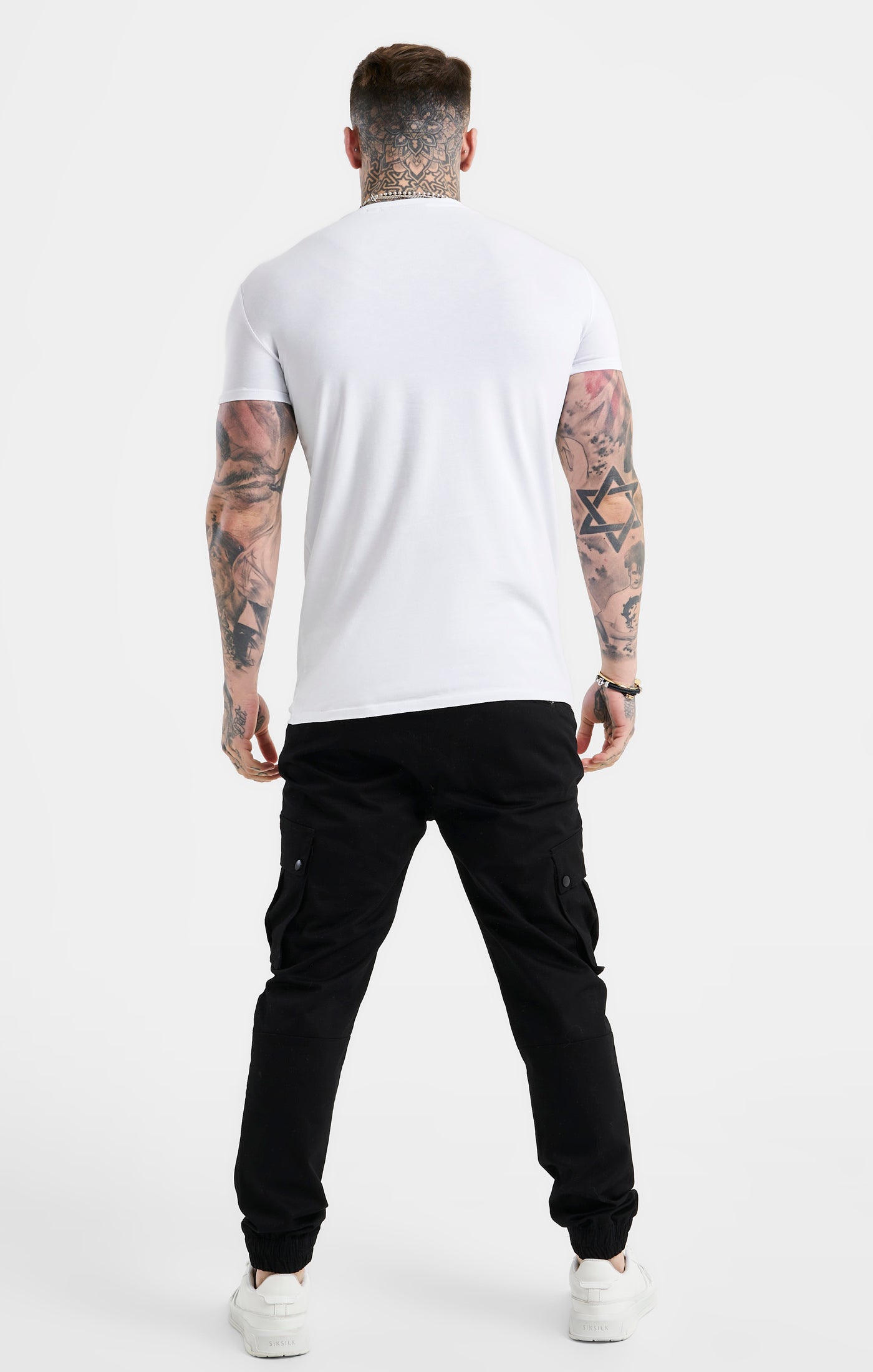 Load image into Gallery viewer, White Script Embroidery Muscle Fit T-Shirt (4)