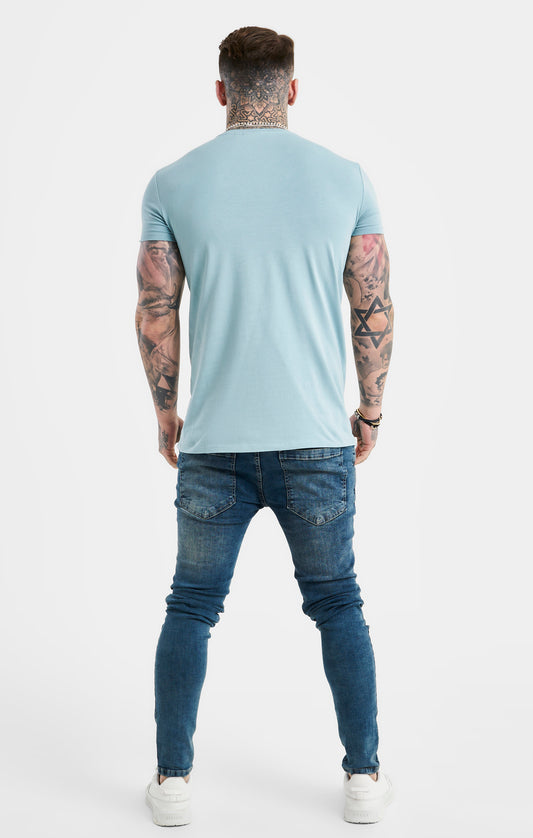 Blue Script Embroidery Muscle Fit T-Shirt