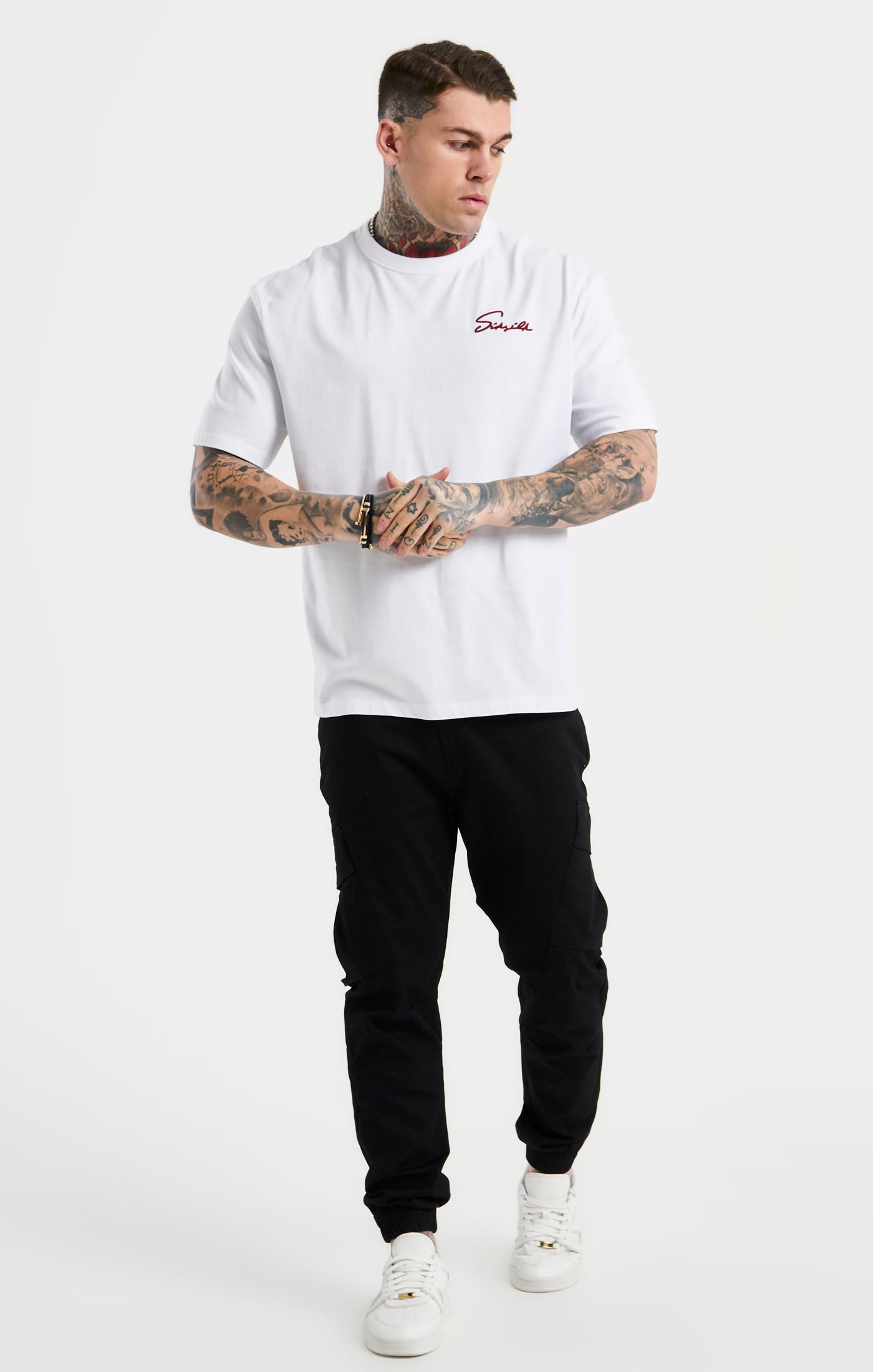 Load image into Gallery viewer, White Script Embroidery Oversized T-Shirt (3)