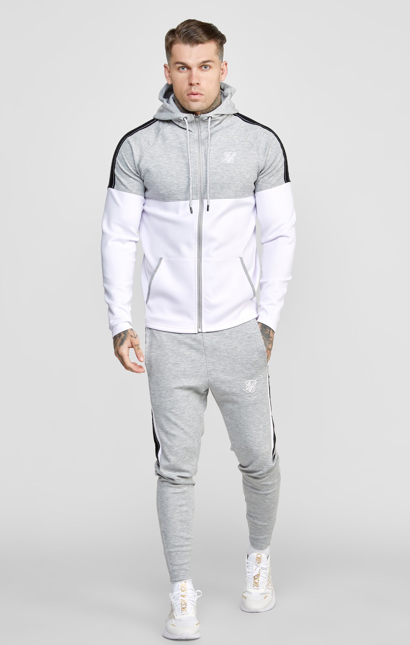 Load image into Gallery viewer, Grey Marl Zip Through Hoodie And Jogger Tracksuit Set