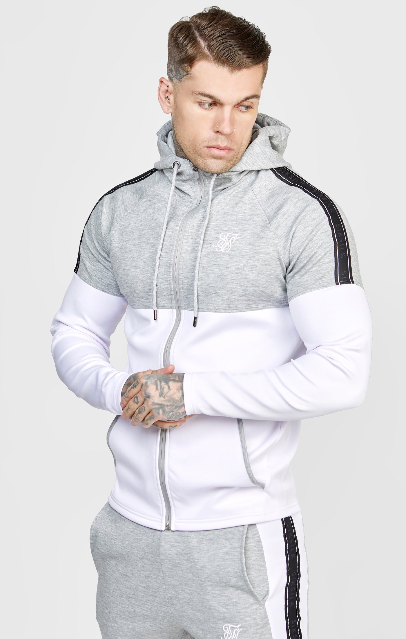 Load image into Gallery viewer, Grey Marl Zip Through Hoodie And Jogger Tracksuit Set (6)