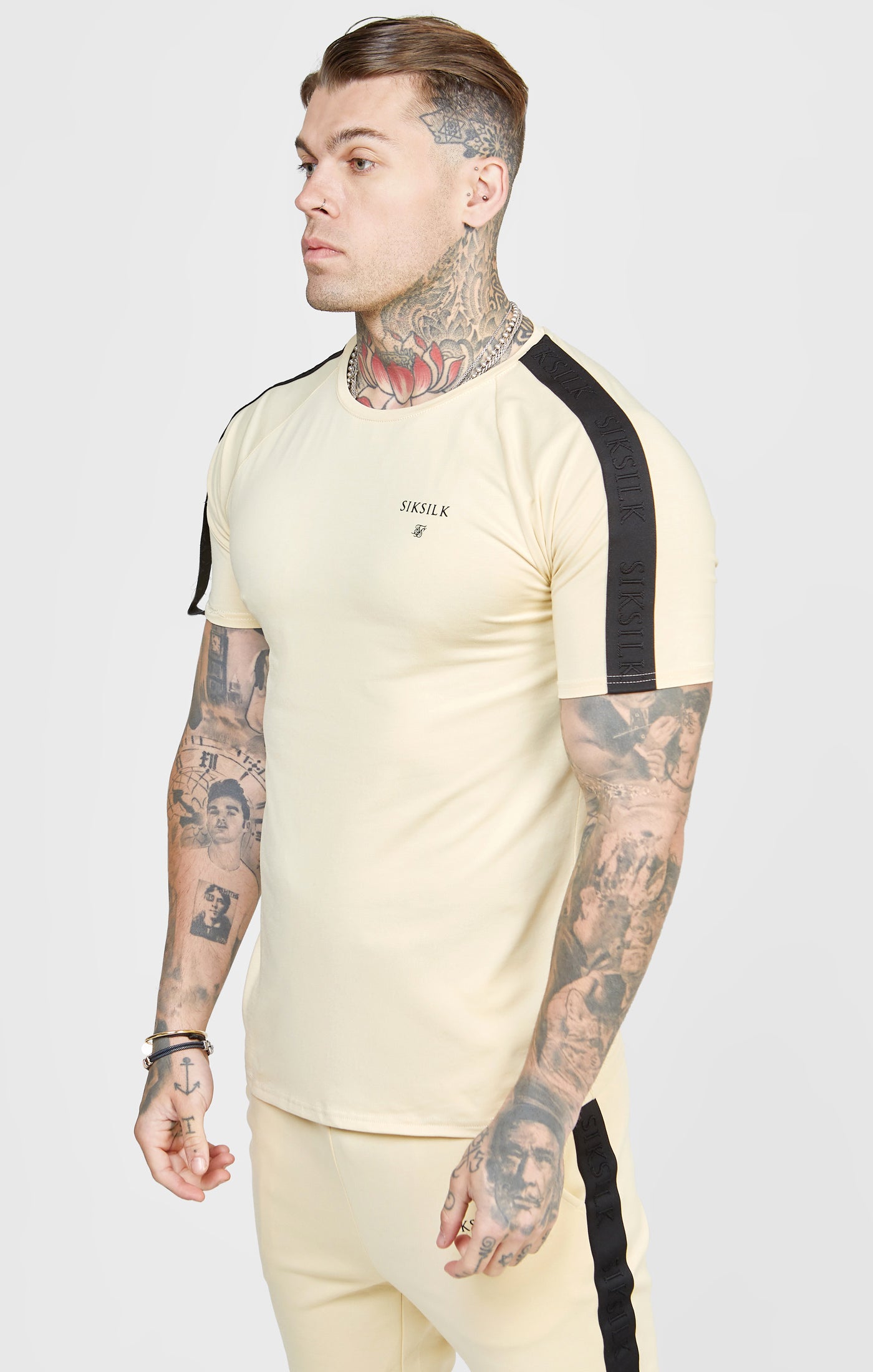 Load image into Gallery viewer, Beige Taped Muscle Fit T-Shirt