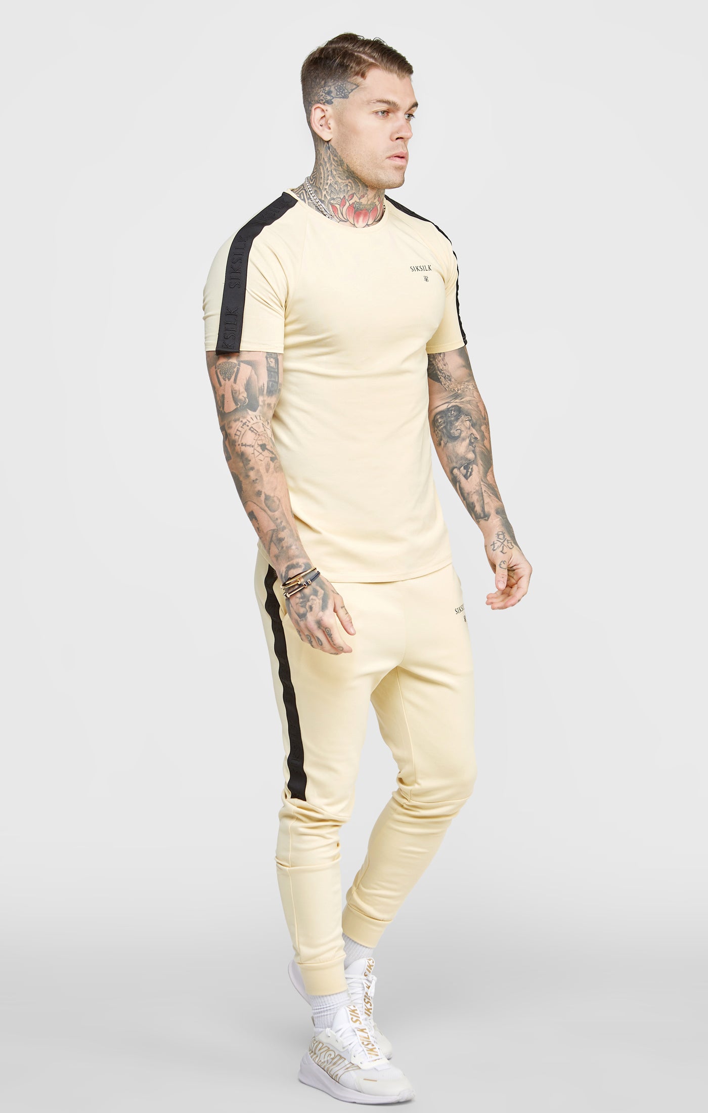 Load image into Gallery viewer, Beige Taped Muscle Fit T-Shirt (3)