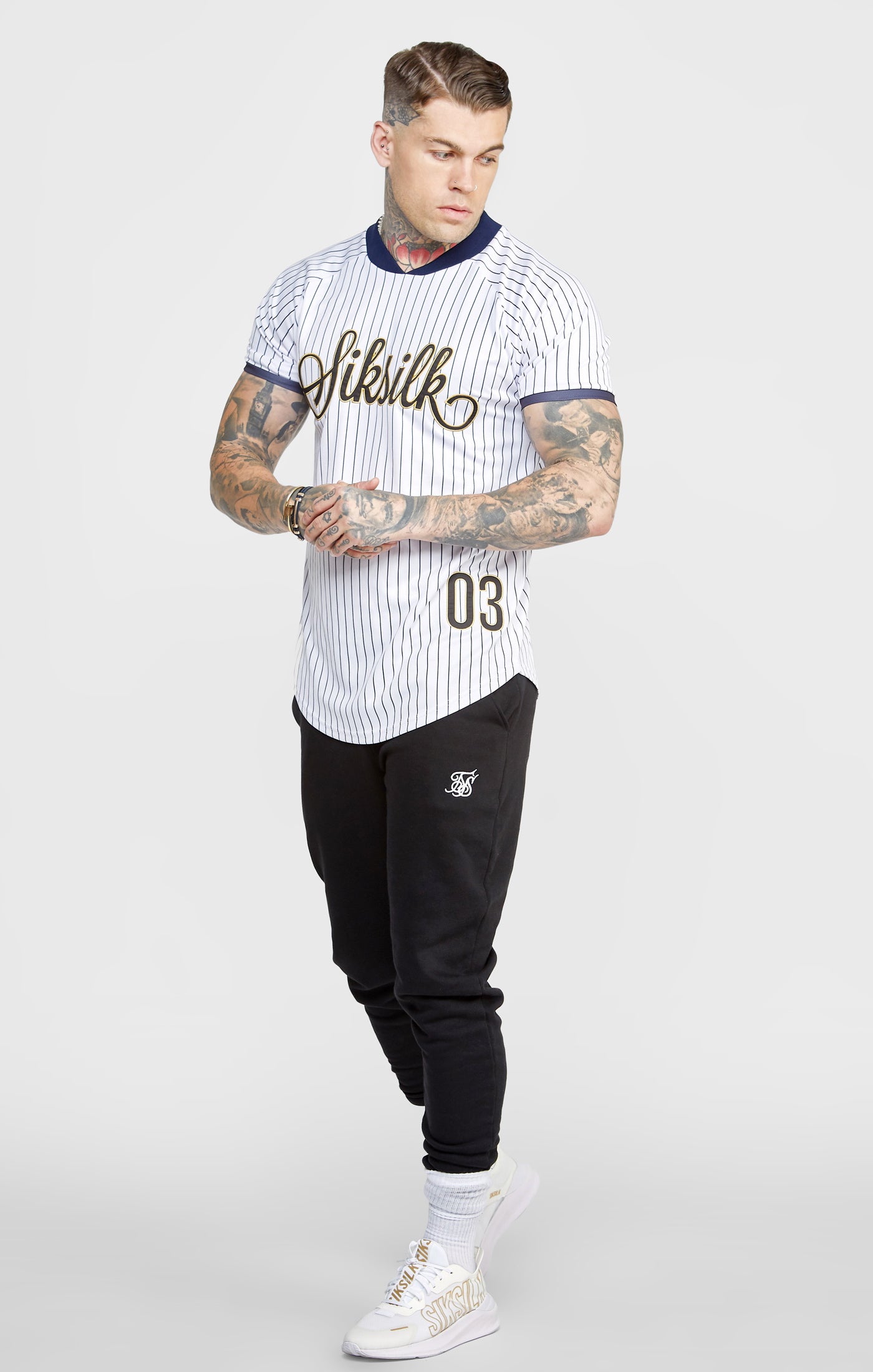 Load image into Gallery viewer, White Bomber Neck Baseball Shirt (2)