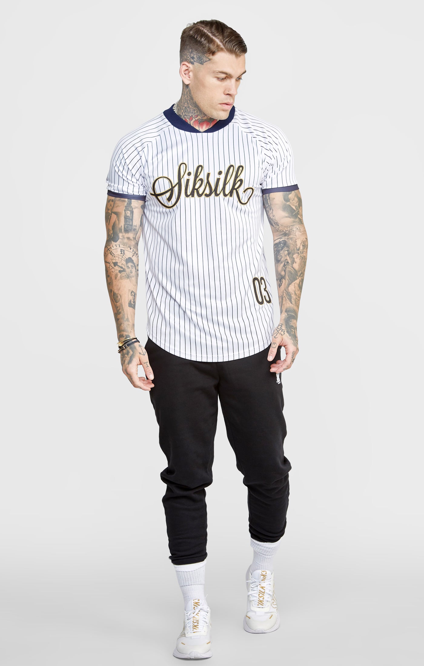 Load image into Gallery viewer, White Bomber Neck Baseball Shirt (3)
