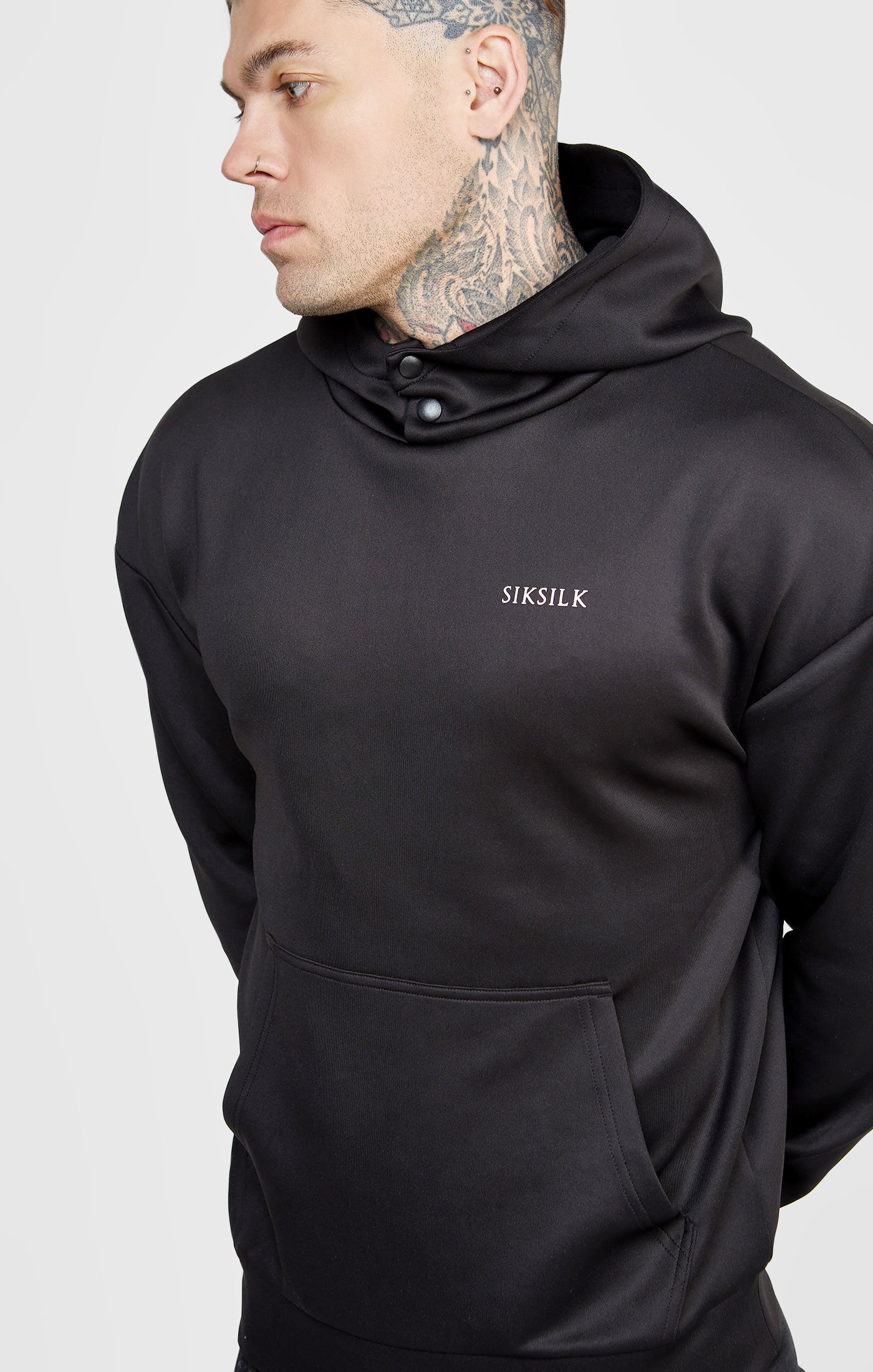 Load image into Gallery viewer, Black Poly Button Overhead Hoodie
