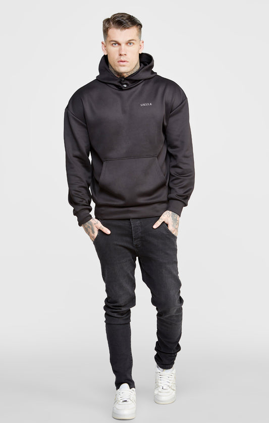 Black Poly Button Overhead Hoodie