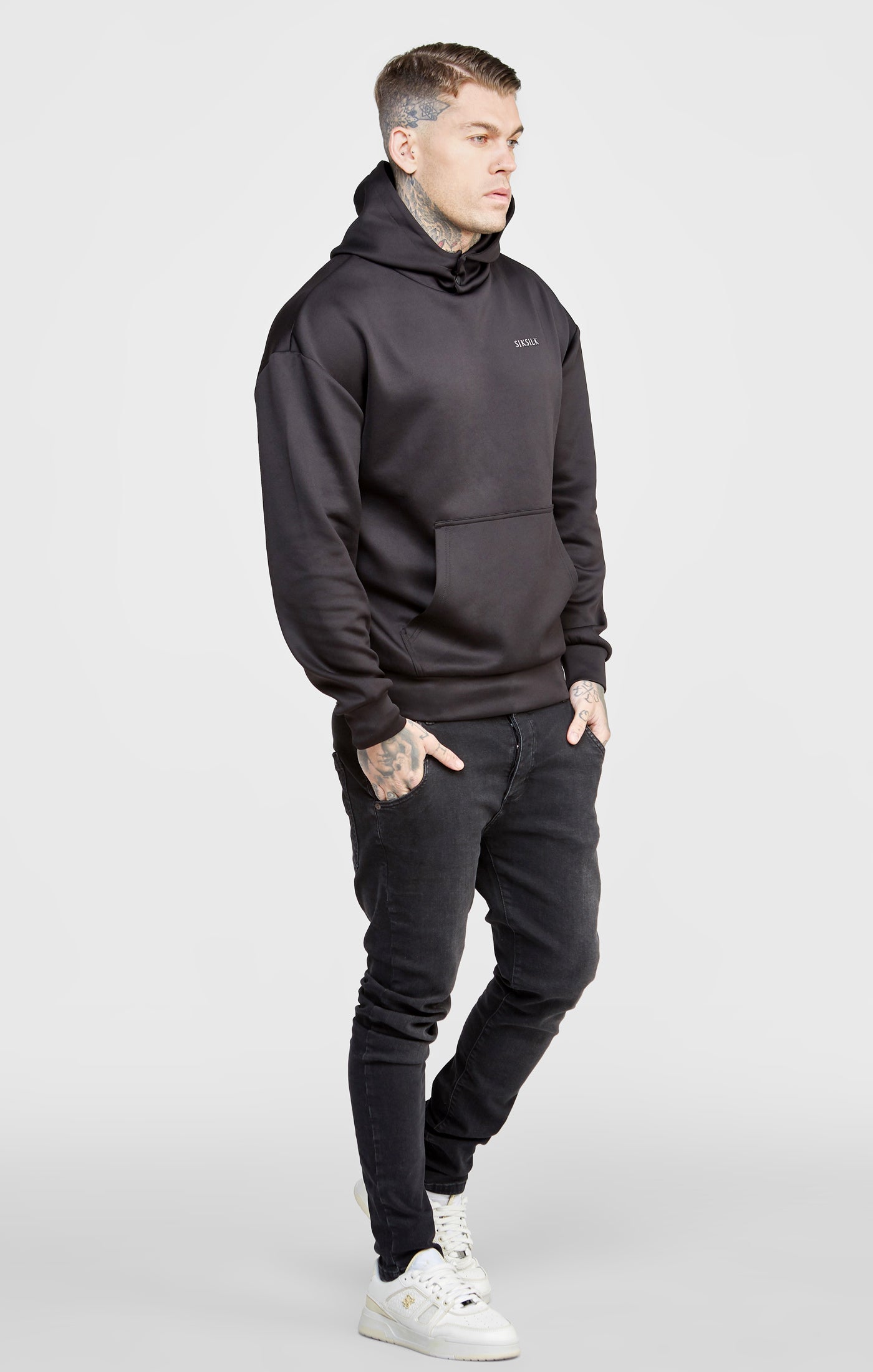 Load image into Gallery viewer, Black Poly Button Overhead Hoodie (3)