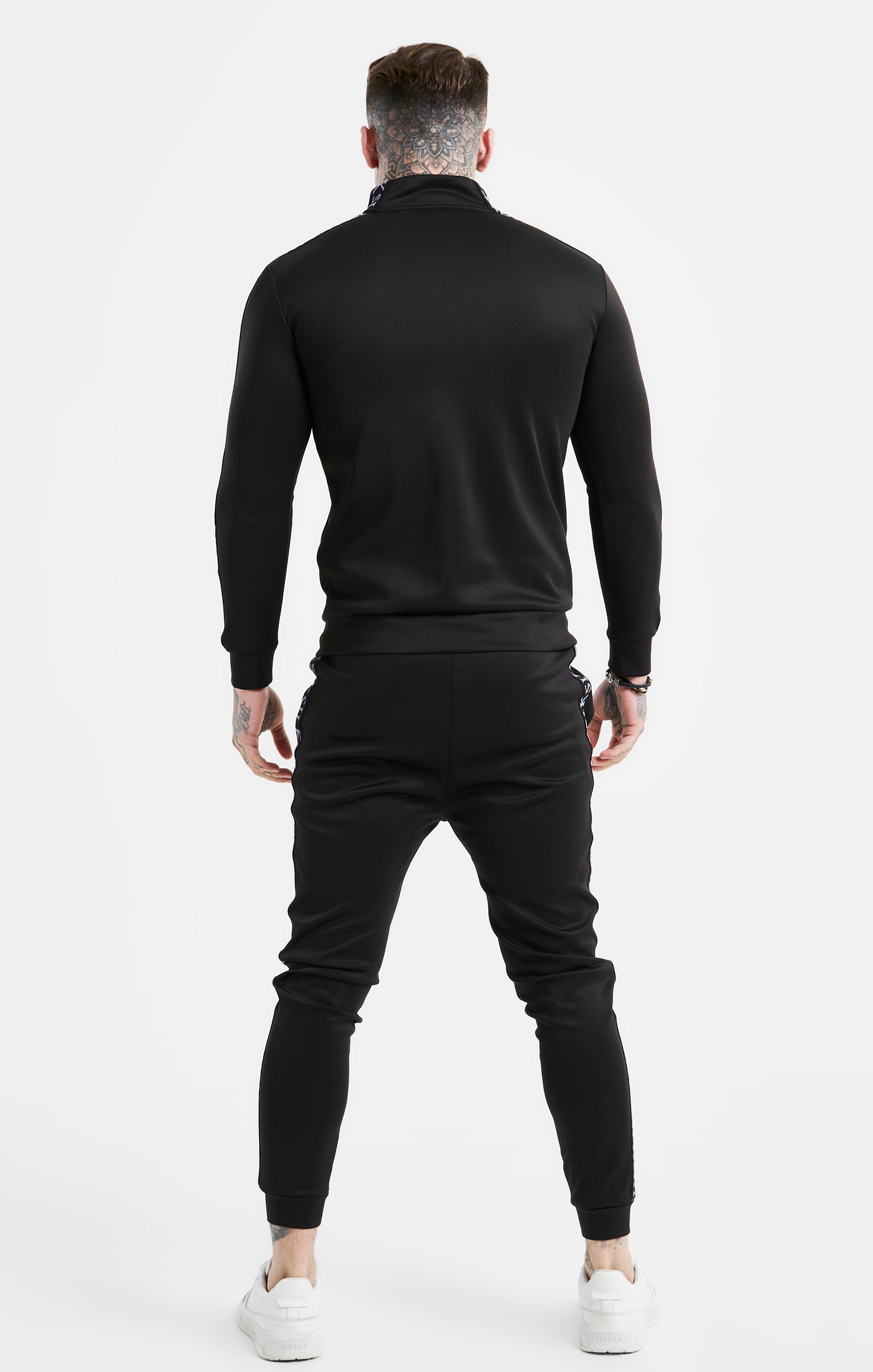 Load image into Gallery viewer, Black Taped Funnel Neck Quarter Zip Track Top (4)