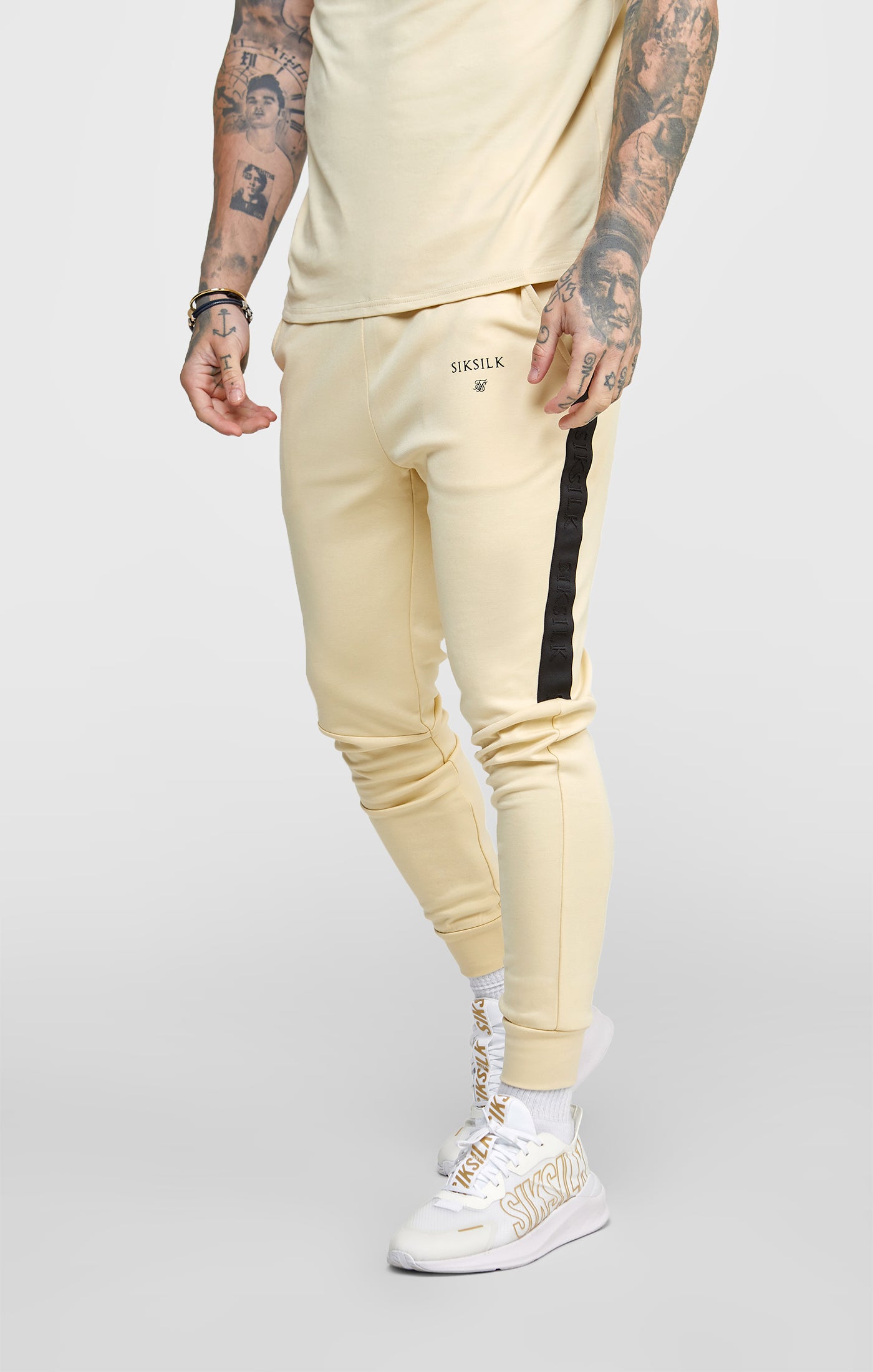 Load image into Gallery viewer, Beige Taped Cuffed Jogger