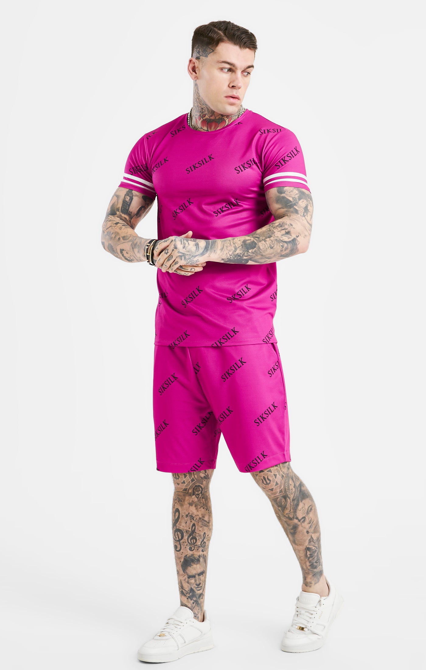 Load image into Gallery viewer, Pink Logo Muscle Fit T-Shirt And Short Set
