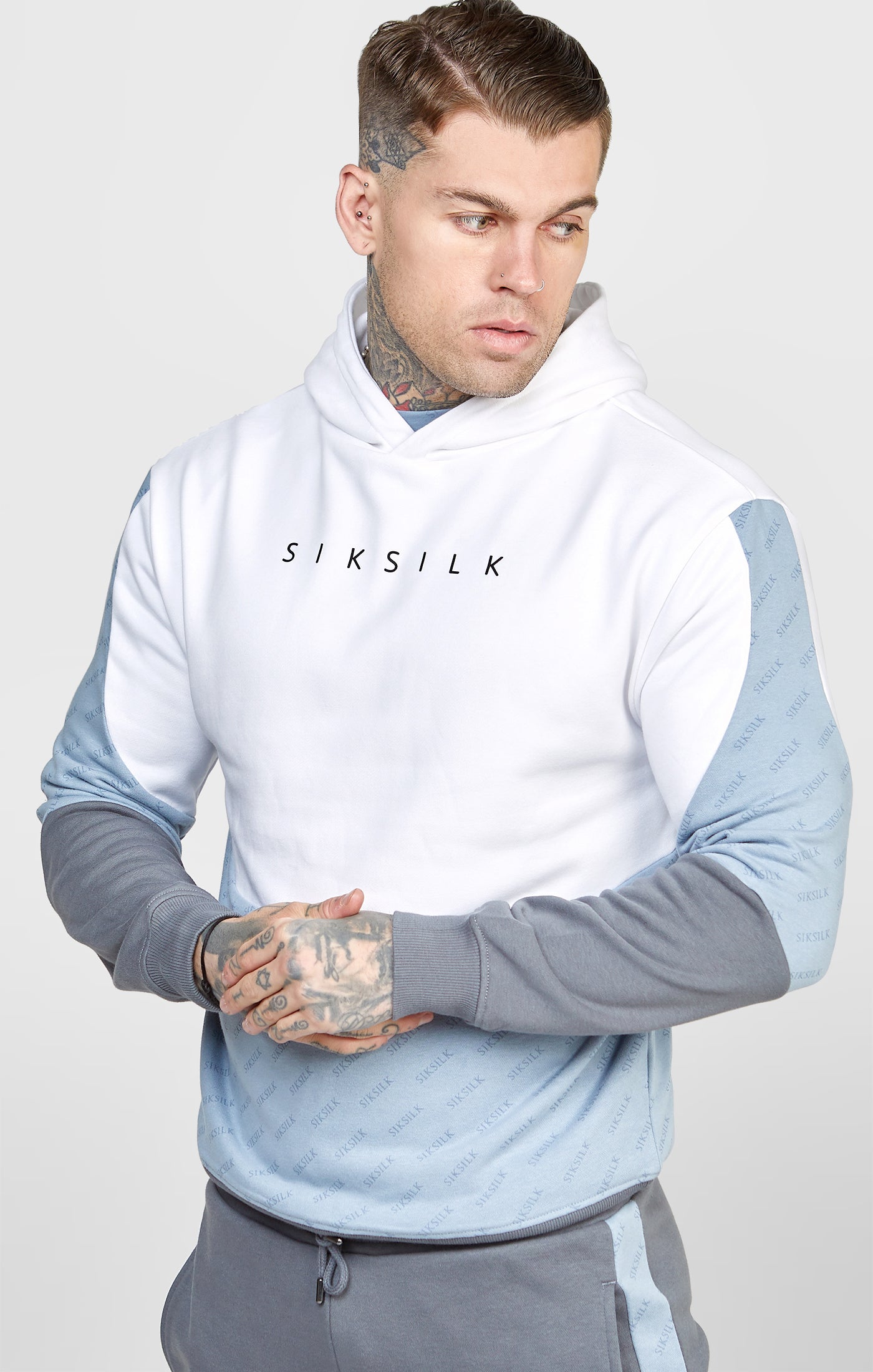 Load image into Gallery viewer, White Colour Block Relaxed Fit Hoodie
